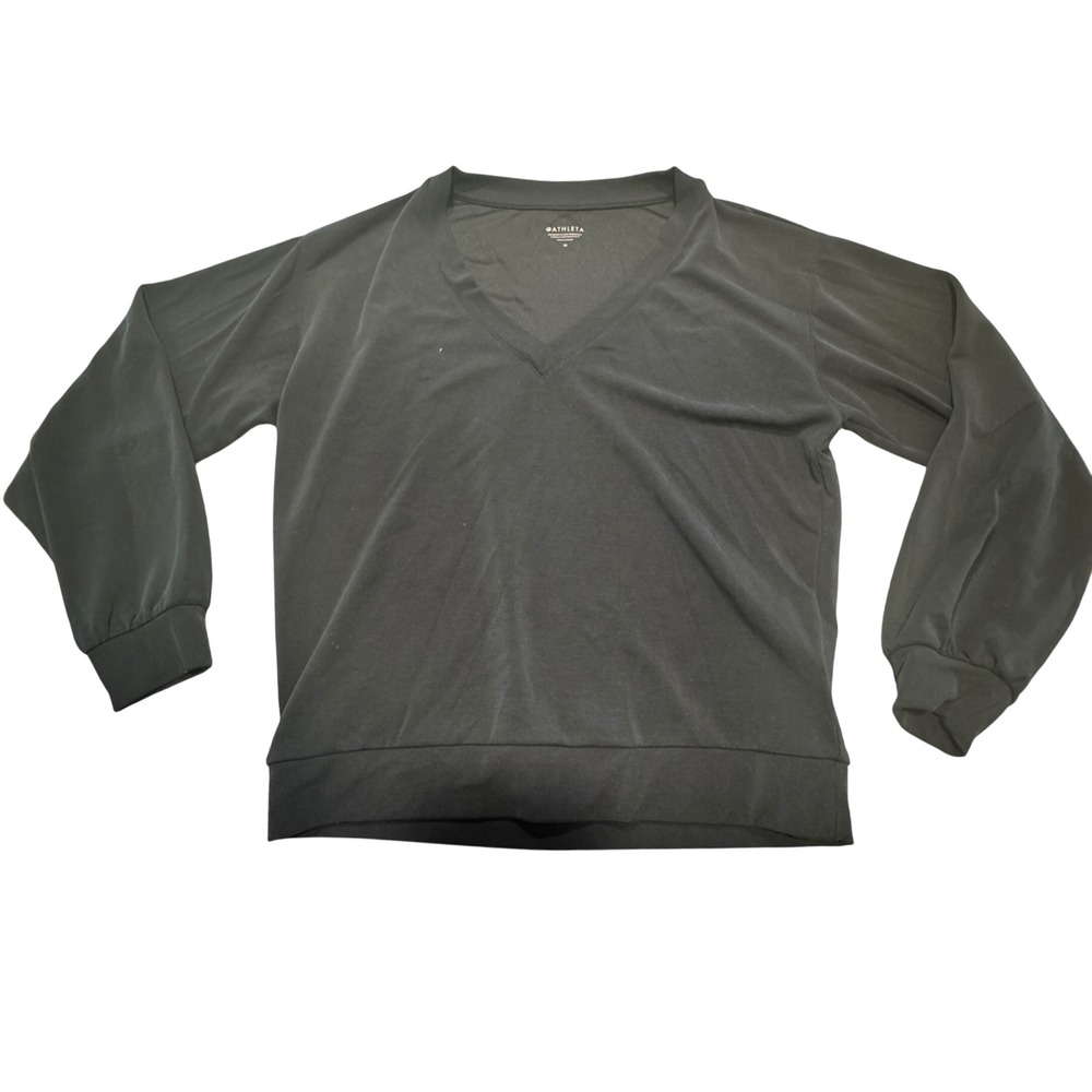 Athleta Willow V Neck Sweatshirt Women Medium Black Stretch Relaxed Minimalist